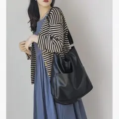 ショルダーバッグ 斜めがけ 大容量 PU レザー レディース　ブラック　A4