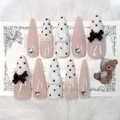 【現品】 ネイルチップ バレエコア ウィッシュコア ドット フレンチガーリー