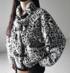 me me selectレオパードボリュームファーコート