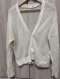 アイボリー メッシュ編み Vネック カーディガン　ユニクロ　UNIQLO