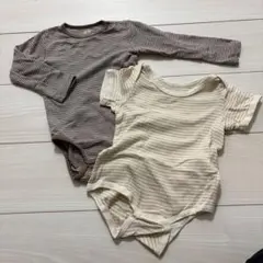 【80size】ストライプロンパース2点セット 95cm以下