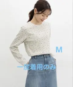 ハニーズ ワッフルTシャツ 小花柄ブルー