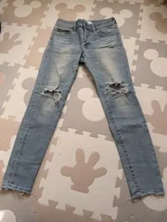 AZUL スキニーデニム M ライトブルー ダメージ加工