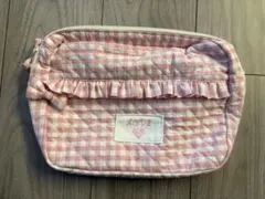 rosymonster ピンク ギンガムチェック フリルポーチ