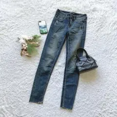 ザラ ダメージスキニーデニム ジーパン 裾カット 34 XS 普段使い 美脚