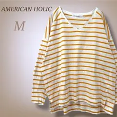 アメリカンホリック Vネック ボーダー Tシャツ コットン100% ゆったり M