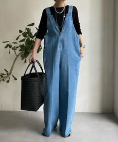 ドゥドゥ DouDou デニムフロントジップ ライトブルーサロペット