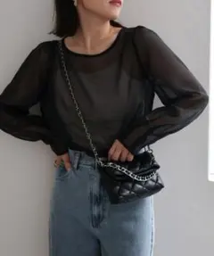 【春夏にピッタリ】シースルーブラック長袖シャツ