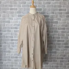ロングシャツ シャツワンピース LL 羽織り チュニック バンドカラー ベージュ