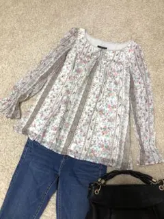 美品 BIANNA ビアンナ チュニック 花柄 カットソー ブラウス シフォン