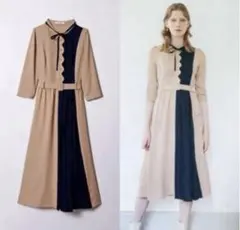 REDYAZEL スカラップデザインカラーブロックプリーツワンピース M