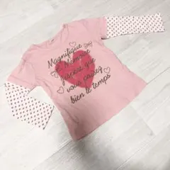 長袖 カットソー 110cm 女の子 トップス ハート ピンク 春秋 綿100%