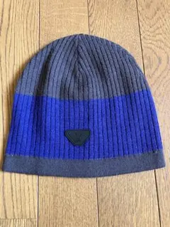 Armani junior アルマーニジュニアニット帽 ビーニー　グレー✖️青