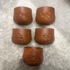 茶色の陶器製湯飲み 5個セット
