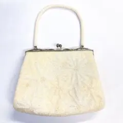 ビーズバック　和装バック　パーティーバック　花模様　ベージュ　着物　013tz