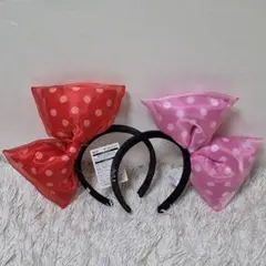 水玉リボンカチューシャ 赤 ピンク 2色セット