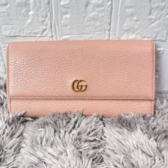GUCCI グッチ マイクロシマ ロゴプレート フラップ GG 長財布 ピンク