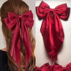 リボンバレッタ,ヘアクリップ,赤色,レッド,red,ワインレッド
