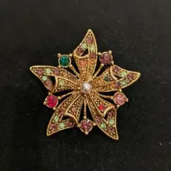 ♥vintage♥ブローチ♥マルチカラー♥パール♥花♥星♥古金美♥ヨーロッパ？