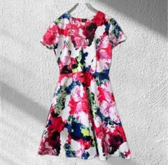 ミリー MILLY 半袖ワンピース 花柄 総柄 フレア マルチカラー 春夏 Mのサムネイル