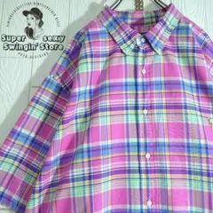 人気 ラルフローレン 半袖 シャツ 4XL ピンク チェック ボタンダウン 古着