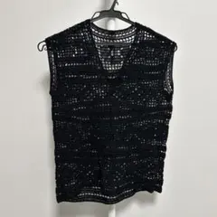ハンドメイド 手編み ベスト 黒