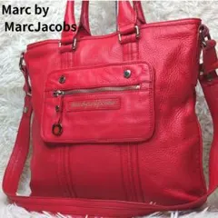 良品✨マークジェイコブス ショルダーバッグ シボ革 赤 2way A4可 大容量