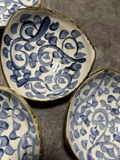 美濃焼　古織　蛸唐草　3つ足　5枚セット