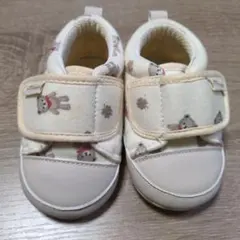 クマ柄クリーム色ベビーシューズ12cm室内履き