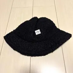 【即購入OK】ファーハット 男女兼用 シンプル にこちゃん 黒 帽子 ハット