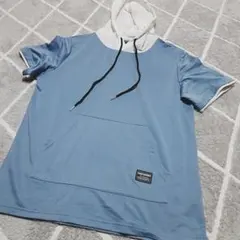 SHEIN バイカラー 半袖パーカー ブルー ホワイト L