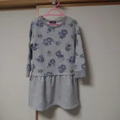 COMME CA ISM 花柄長袖ドレス グレー