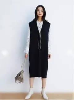 ルーニィ　Vニットワンピース　ブラック　ベルト付き