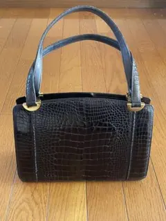 aspa ホースヘアー がま口 ハンドバッグ 2way ショルダーバッグ 黒 
