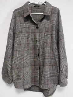 ボリューム袖シャツジャケット　ジャギーチェック