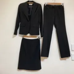 3点セット黒地に細ストライプジャケット7ARスカート・パンツ61-89綺麗・裏地