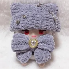 【きら薄紫】デコリボン付 ネコ耳 ニット帽 10cm にじぱぺっと ぬい服