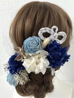 TB ネイビー　水色　髪飾り　ドライフラワー　前撮り　結婚式　卒業式　成人式　袴
