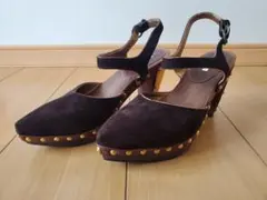 miu miu ブラウン スエード サンダル　ウッドのサムネイル