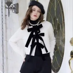 eimy istoire フロントリボンニットトップス