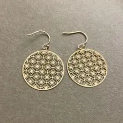 極薄繊細美品 ゴールド太陽花柄ピアス 薄ゴールドコインゴールド14Kコーティング