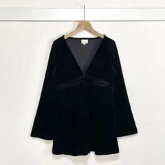 エマジェイムス ベロア Vネックチュニック トップス 黒 レトロ ヴィンテージ