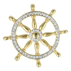 舵輪モチーフ ブローチ風オブジェ ラインストーン装飾 船の舵デザイン ピンバッチ