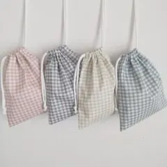 ハンドメイド巾着袋　給食袋　4枚セット　ギンガムチェック