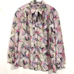 Queen Apollo ヴィンテージ ブラウス 総柄 リボン 11号 L相当