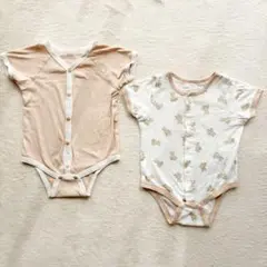 ベビー肌着2枚セット 西松屋 70cm 綿100% ベージュ系 前開き