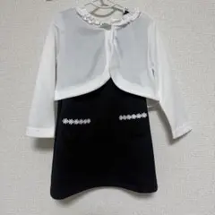 黒と白のフラワー刺繍ドレス カーディガン