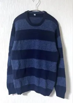 00s OLD UNIQLO ボーダー ウール ニット セーター 紺色 y2k