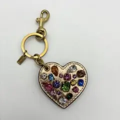 希少 coachコーチ ハート型 カラフルストーン キーチェーン チャーム