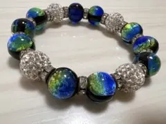 ホタルガラス ブレスレット ブルー 水晶 クォーツ 15cm パワーストーン